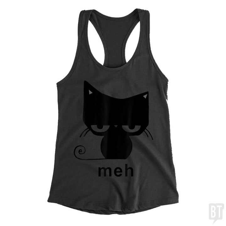 Meh Black Cat Funny Tank Tops - BustedTees.com