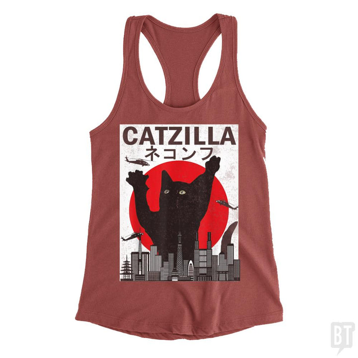 Vintage Catzilla Japanese Sunset Style Tank Tops - BustedTees.com