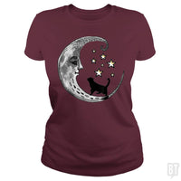 Load image into Gallery viewer, Moon and Stars with Black Cat - BustedTees.com
