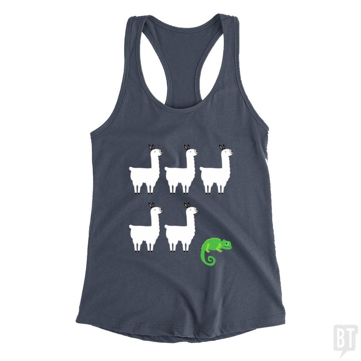 Llama, Llama, Llama, Llama, Llama, Chameleon Tank Tops - BustedTees.com