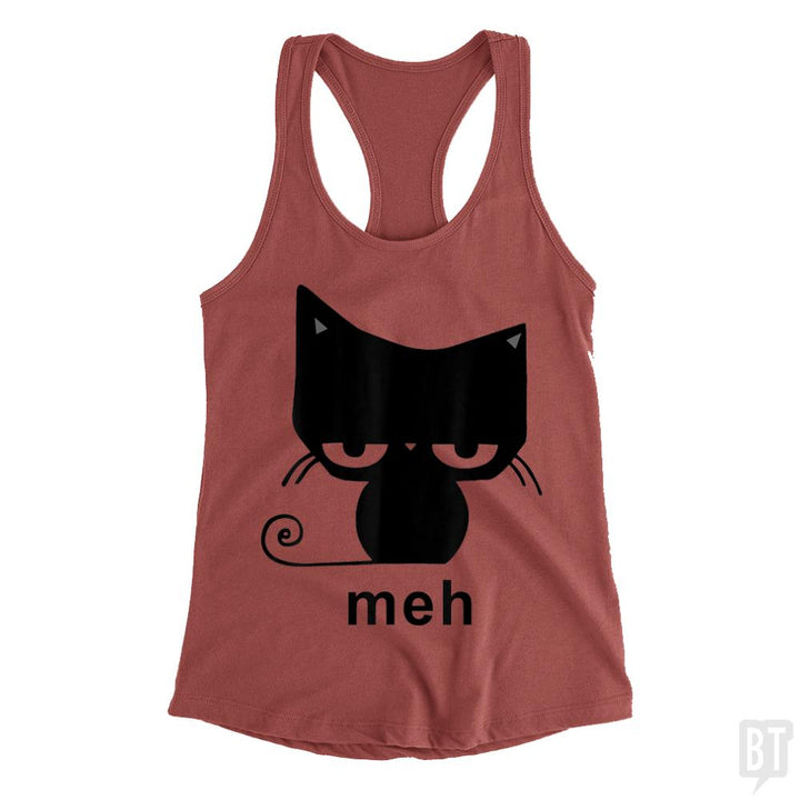 Meh Black Cat Funny Tank Tops - BustedTees.com