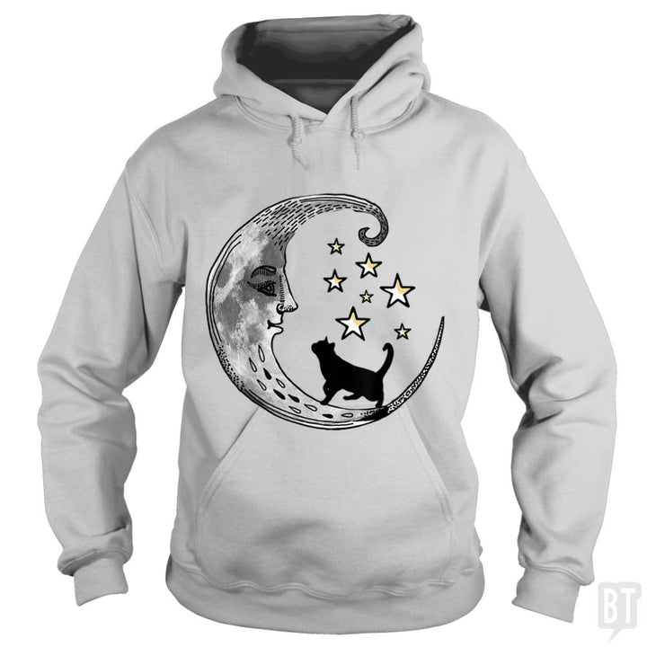Moon and Stars with Black Cat - BustedTees.com