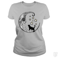 Load image into Gallery viewer, Moon and Stars with Black Cat - BustedTees.com
