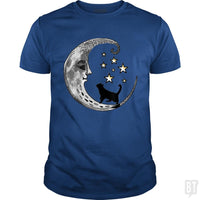 Load image into Gallery viewer, Moon and Stars with Black Cat - BustedTees.com
