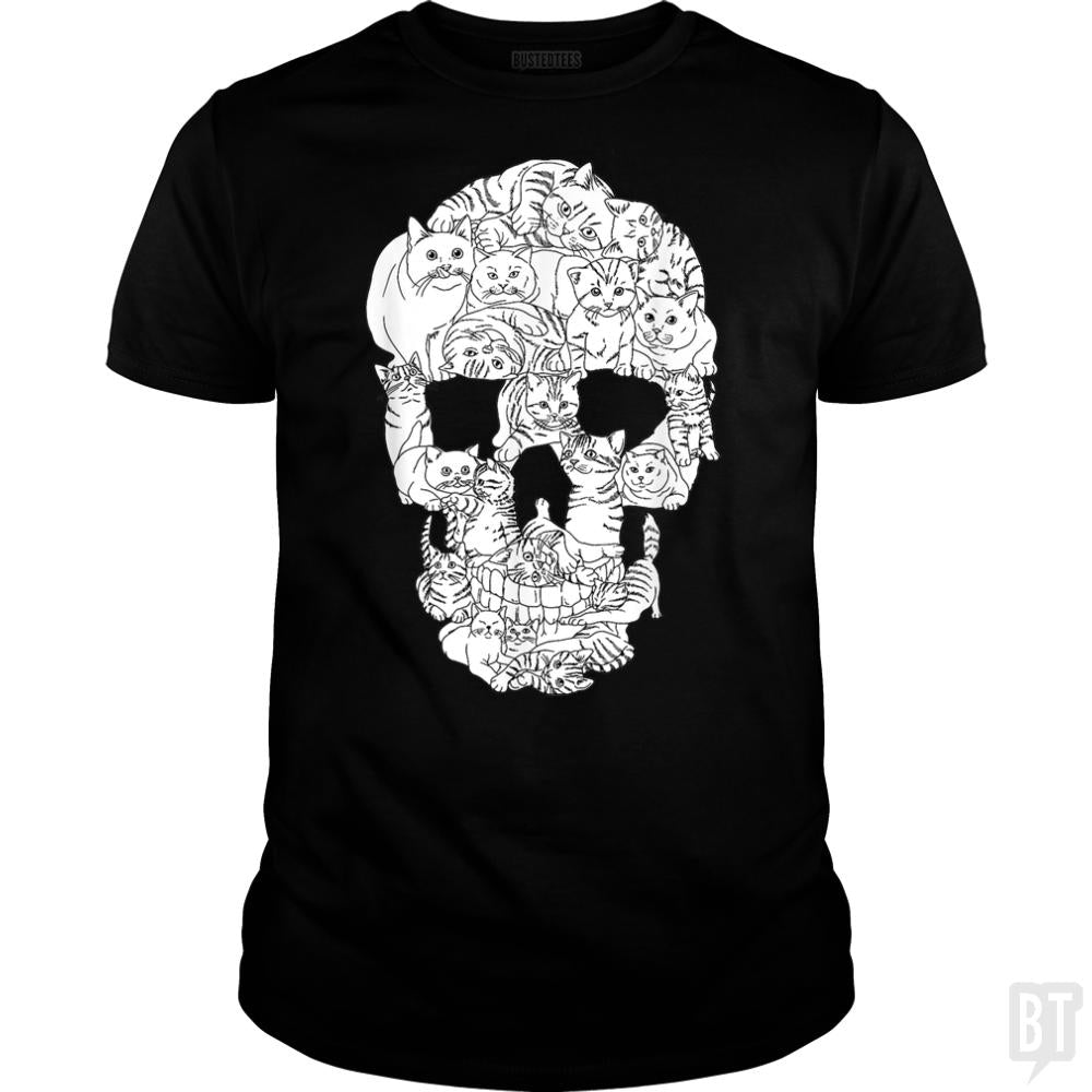 Cat Skull Halloween Funny Goth Punk Emo Graphic Gi