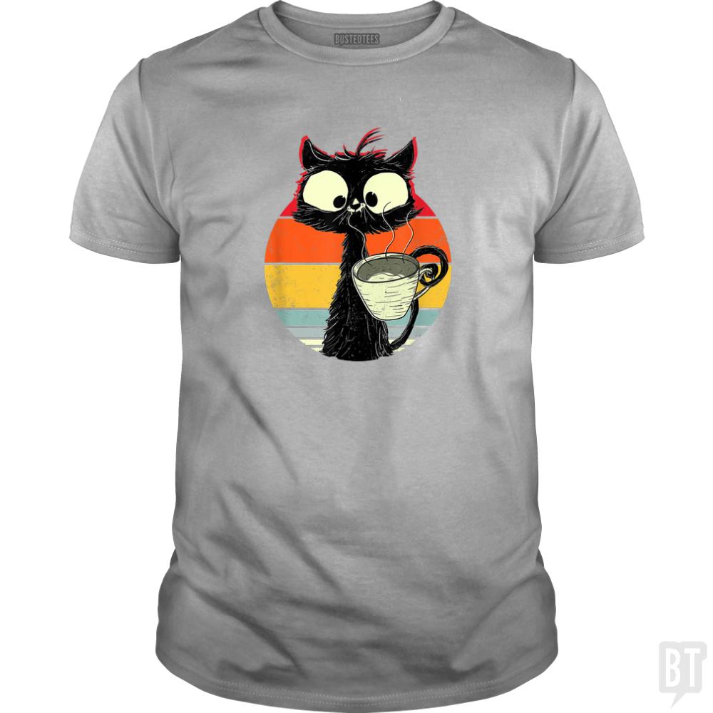 Retro Coffee Cat - BustedTees.com
