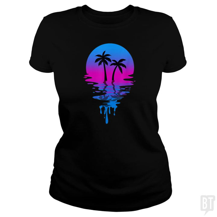 Vintage Retro Sunset Palm Tree - BustedTees.com