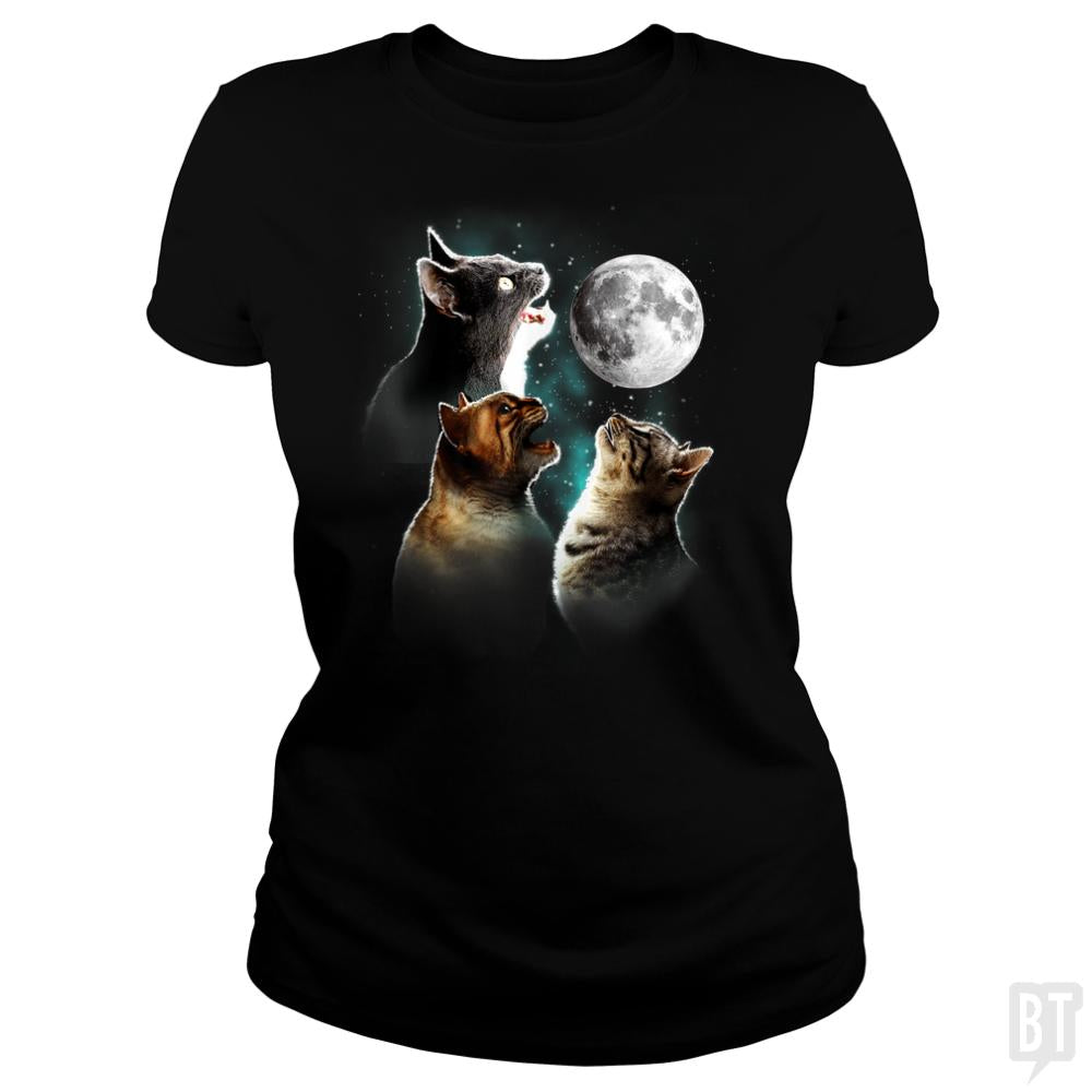Cats Meowling At Moon - BustedTees.com