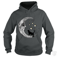 Load image into Gallery viewer, Moon and Stars with Black Cat - BustedTees.com
