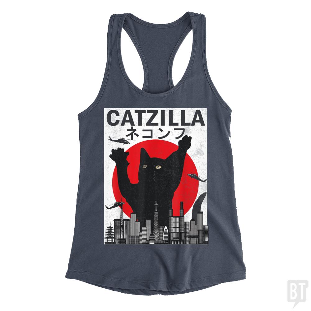 Vintage Catzilla Japanese Sunset Style Tank Tops - BustedTees.com