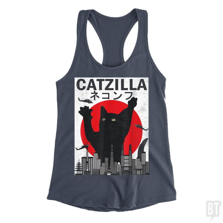 Vintage Catzilla Japanese Sunset Style Tank Tops - BustedTees.com