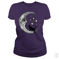 Load image into Gallery viewer, Moon and Stars with Black Cat - BustedTees.com
