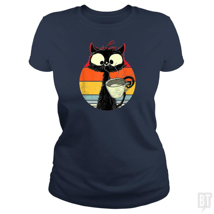 Retro Coffee Cat - BustedTees.com