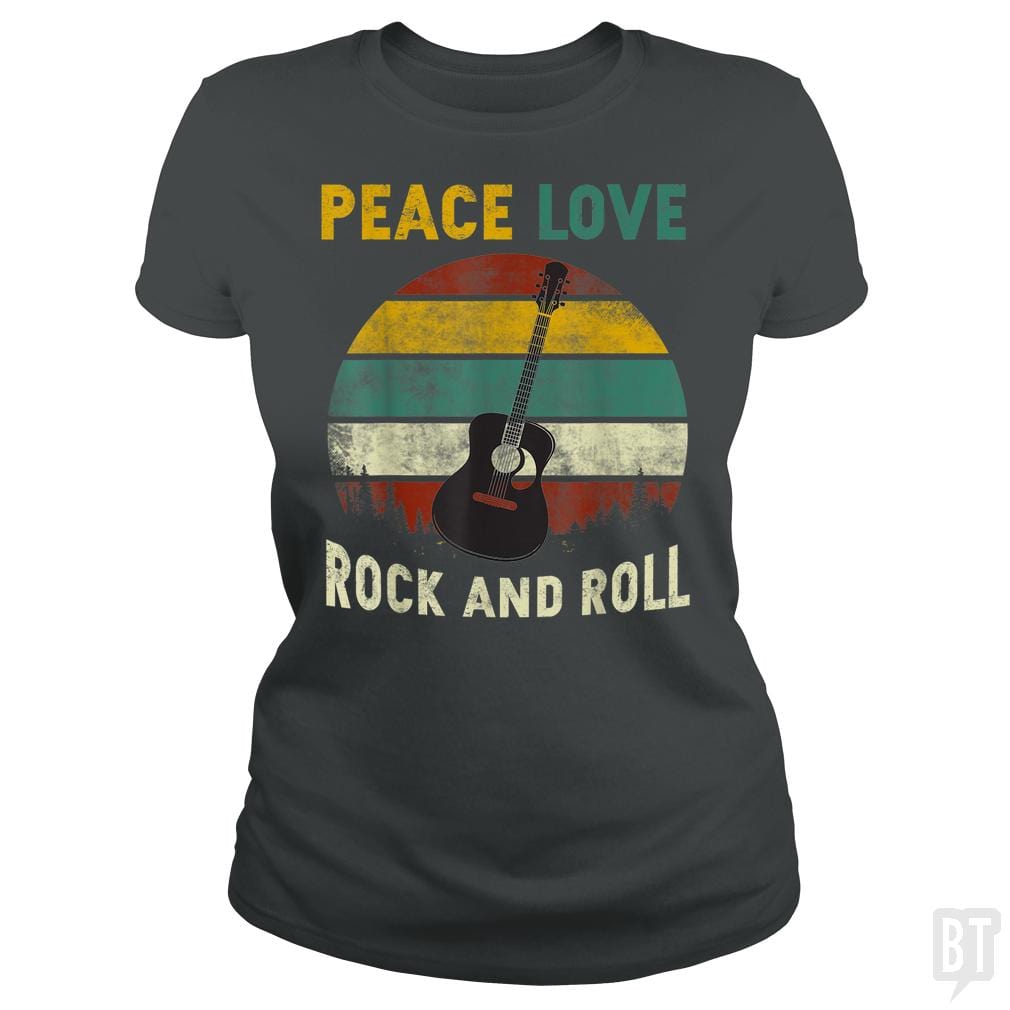 Peace Love Rock And Roll Guitar Retro Vintage - BustedTees.com