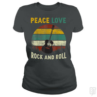 Load image into Gallery viewer, Peace Love Rock And Roll Guitar Retro Vintage - BustedTees.com
