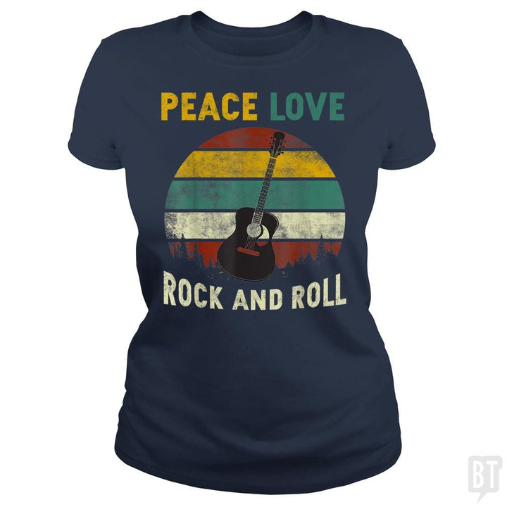 Peace Love Rock And Roll Guitar Retro Vintage - BustedTees.com