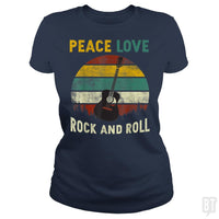 Load image into Gallery viewer, Peace Love Rock And Roll Guitar Retro Vintage - BustedTees.com

