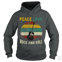 Load image into Gallery viewer, Peace Love Rock And Roll Guitar Retro Vintage - BustedTees.com
