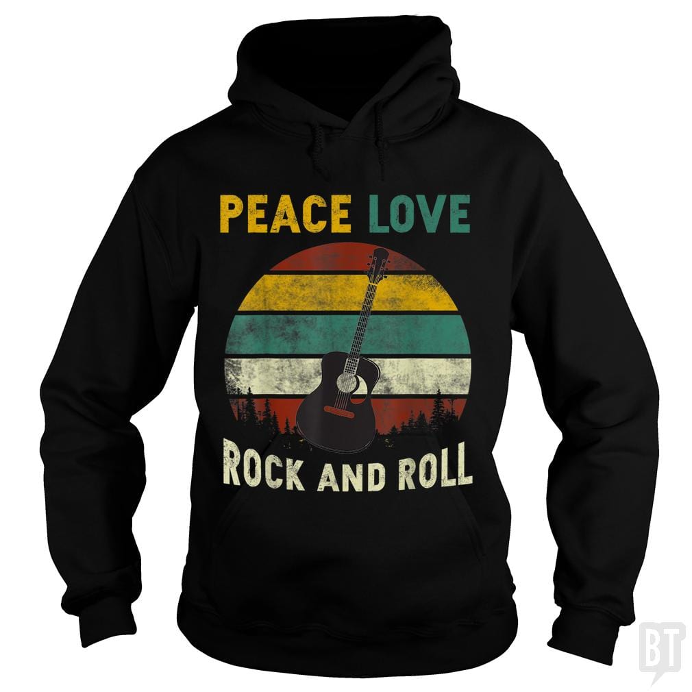 Peace Love Rock And Roll Guitar Retro Vintage - BustedTees.com