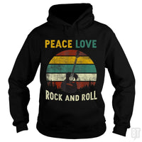 Load image into Gallery viewer, Peace Love Rock And Roll Guitar Retro Vintage - BustedTees.com
