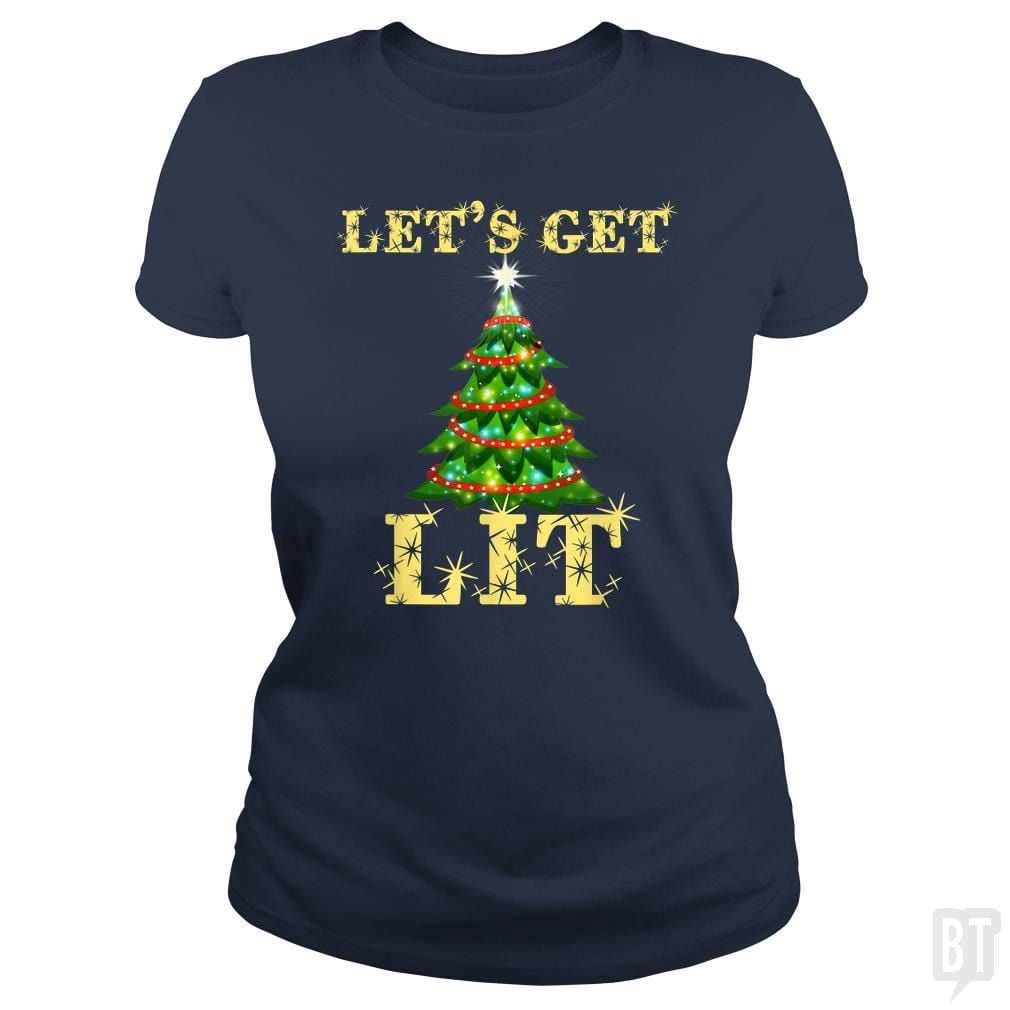 Let's Get Lit Drinking Funny Christmas - BustedTees.com