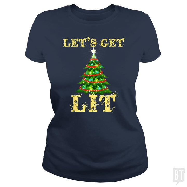 Let's Get Lit Drinking Funny Christmas - BustedTees.com