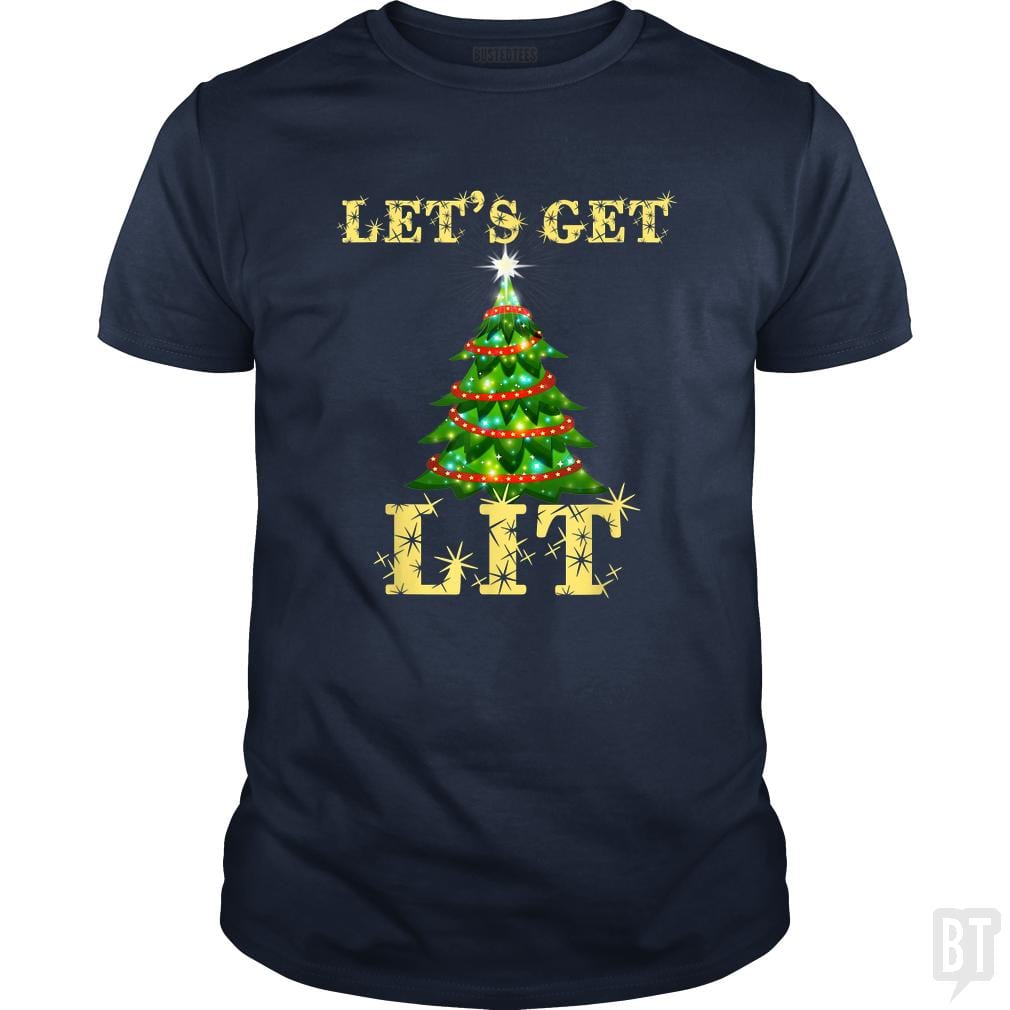 Let's Get Lit Drinking Funny Christmas - BustedTees.com