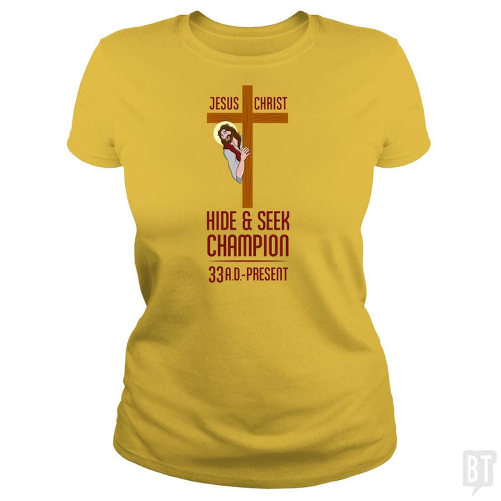 Funny Atheist T-Shirt Jesus Christ Hide and Seek C - BustedTees.com