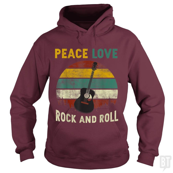 Peace Love Rock And Roll Guitar Retro Vintage - BustedTees.com
