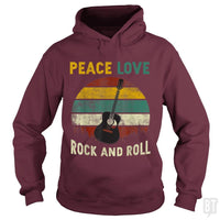 Load image into Gallery viewer, Peace Love Rock And Roll Guitar Retro Vintage - BustedTees.com
