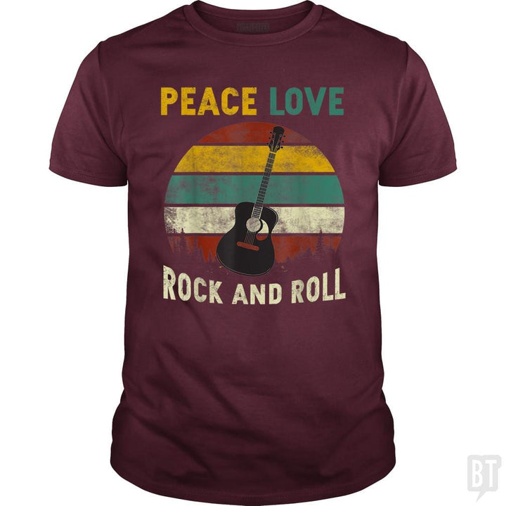 Peace Love Rock And Roll Guitar Retro Vintage - BustedTees.com