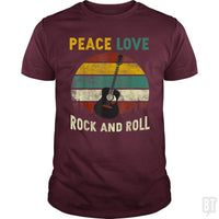 Load image into Gallery viewer, Peace Love Rock And Roll Guitar Retro Vintage - BustedTees.com
