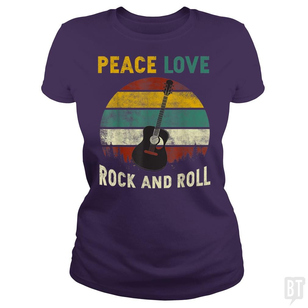 Peace Love Rock And Roll Guitar Retro Vintage - BustedTees.com