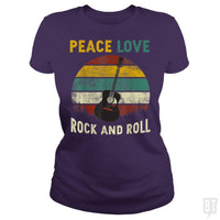 Load image into Gallery viewer, Peace Love Rock And Roll Guitar Retro Vintage - BustedTees.com
