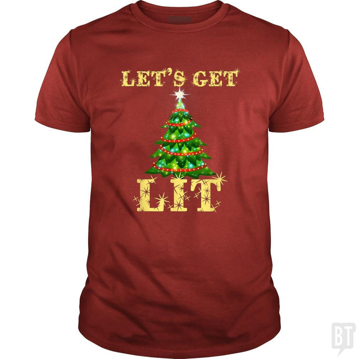 Let's Get Lit Drinking Funny Christmas - BustedTees.com