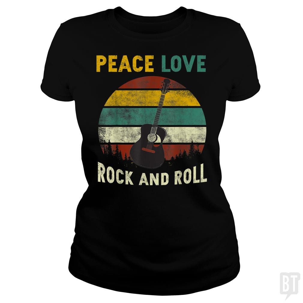 Peace Love Rock And Roll Guitar Retro Vintage - BustedTees.com