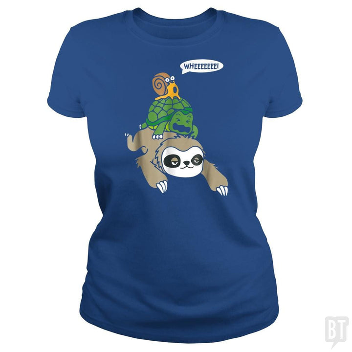 Funny Snail Ridding Turtle Ridding Sloth - BustedTees.com
