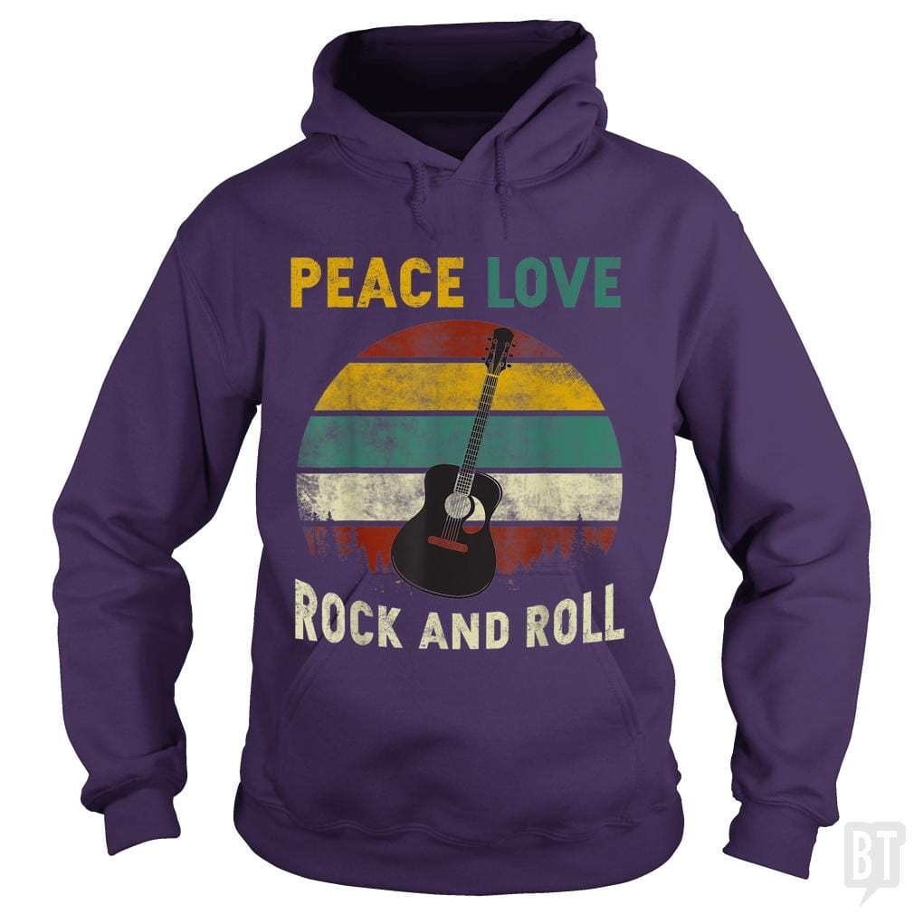 Peace Love Rock And Roll Guitar Retro Vintage - BustedTees.com