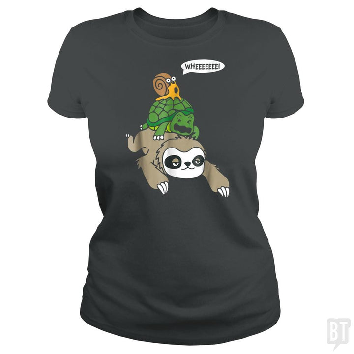 Funny Snail Ridding Turtle Ridding Sloth - BustedTees.com