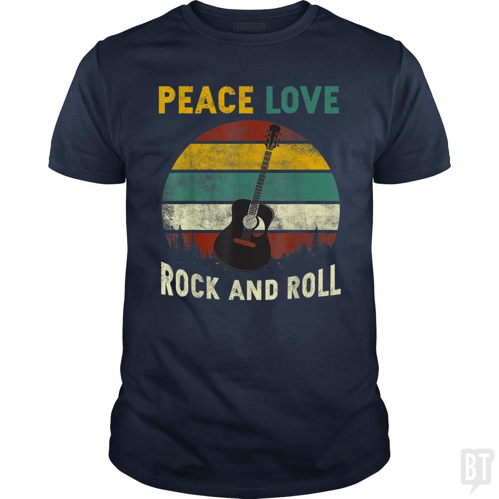 Peace Love Rock And Roll Guitar Retro Vintage - BustedTees.com