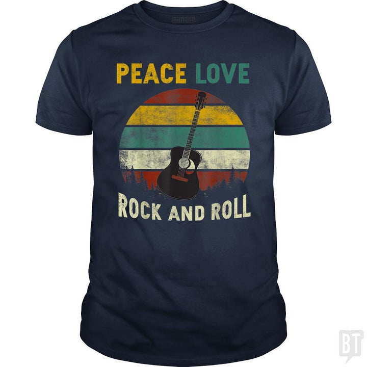 Peace Love Rock And Roll Guitar Retro Vintage - BustedTees.com