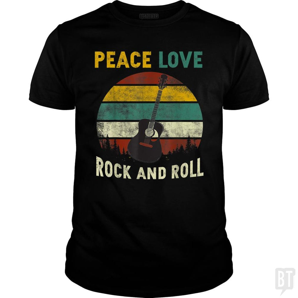 Peace Love Rock And Roll Guitar Retro Vintage - BustedTees.com