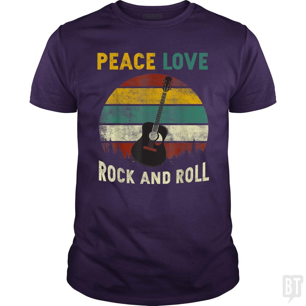 Peace Love Rock And Roll Guitar Retro Vintage - BustedTees.com