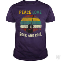 Load image into Gallery viewer, Peace Love Rock And Roll Guitar Retro Vintage - BustedTees.com
