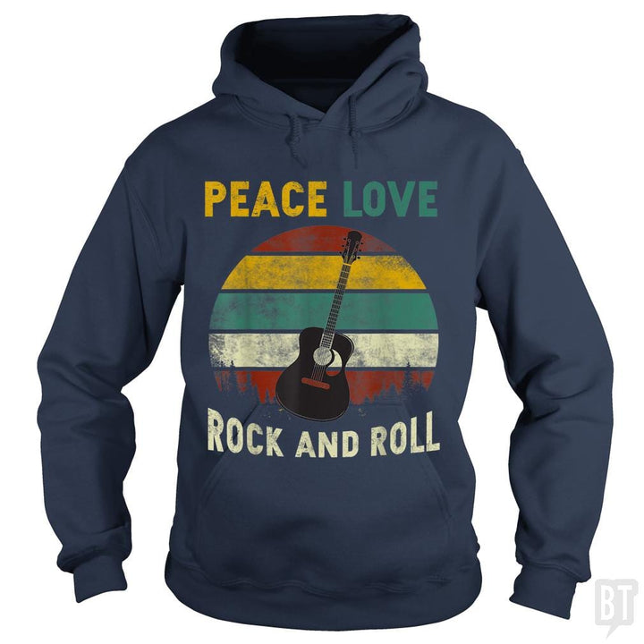 Peace Love Rock And Roll Guitar Retro Vintage - BustedTees.com