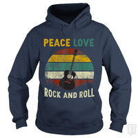 Load image into Gallery viewer, Peace Love Rock And Roll Guitar Retro Vintage - BustedTees.com
