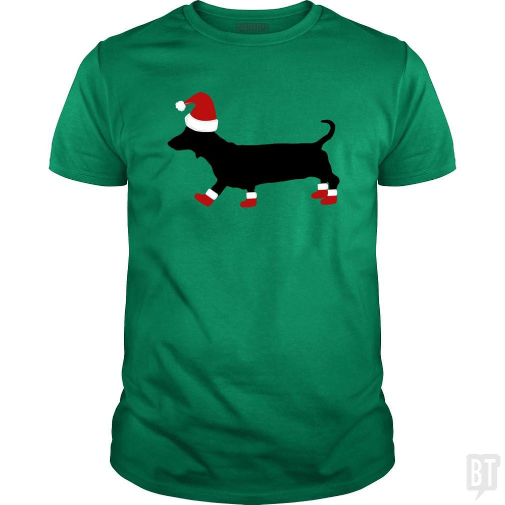 Christmas Pets Dachshund Silhouette In Santa - BustedTees.com