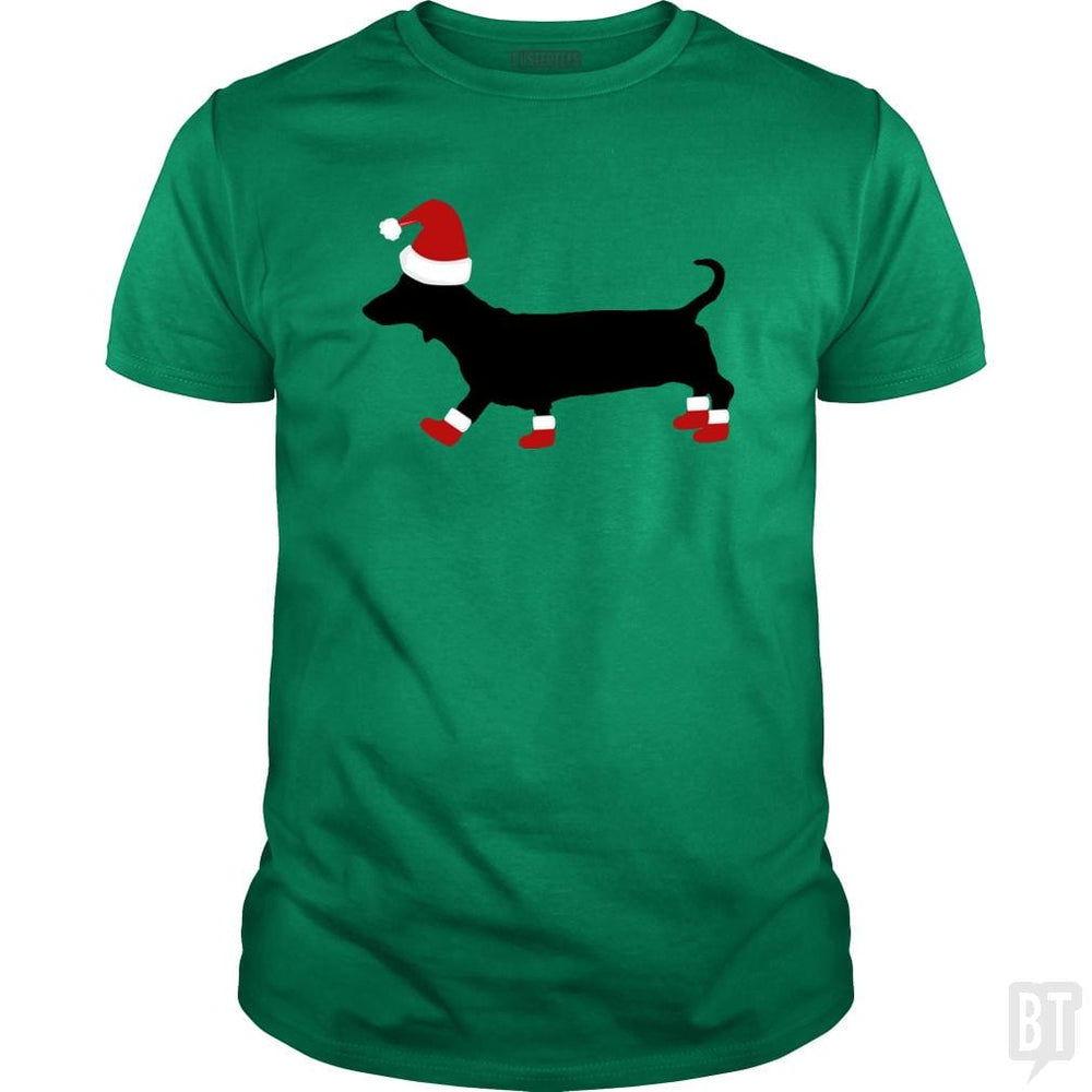 Christmas Pets Dachshund Silhouette In Santa - BustedTees.com