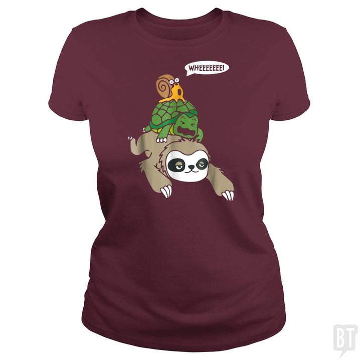 Funny Snail Ridding Turtle Ridding Sloth - BustedTees.com