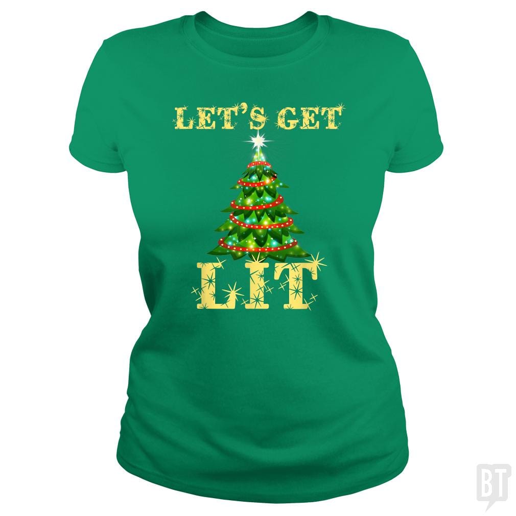 Let's Get Lit Drinking Funny Christmas - BustedTees.com
